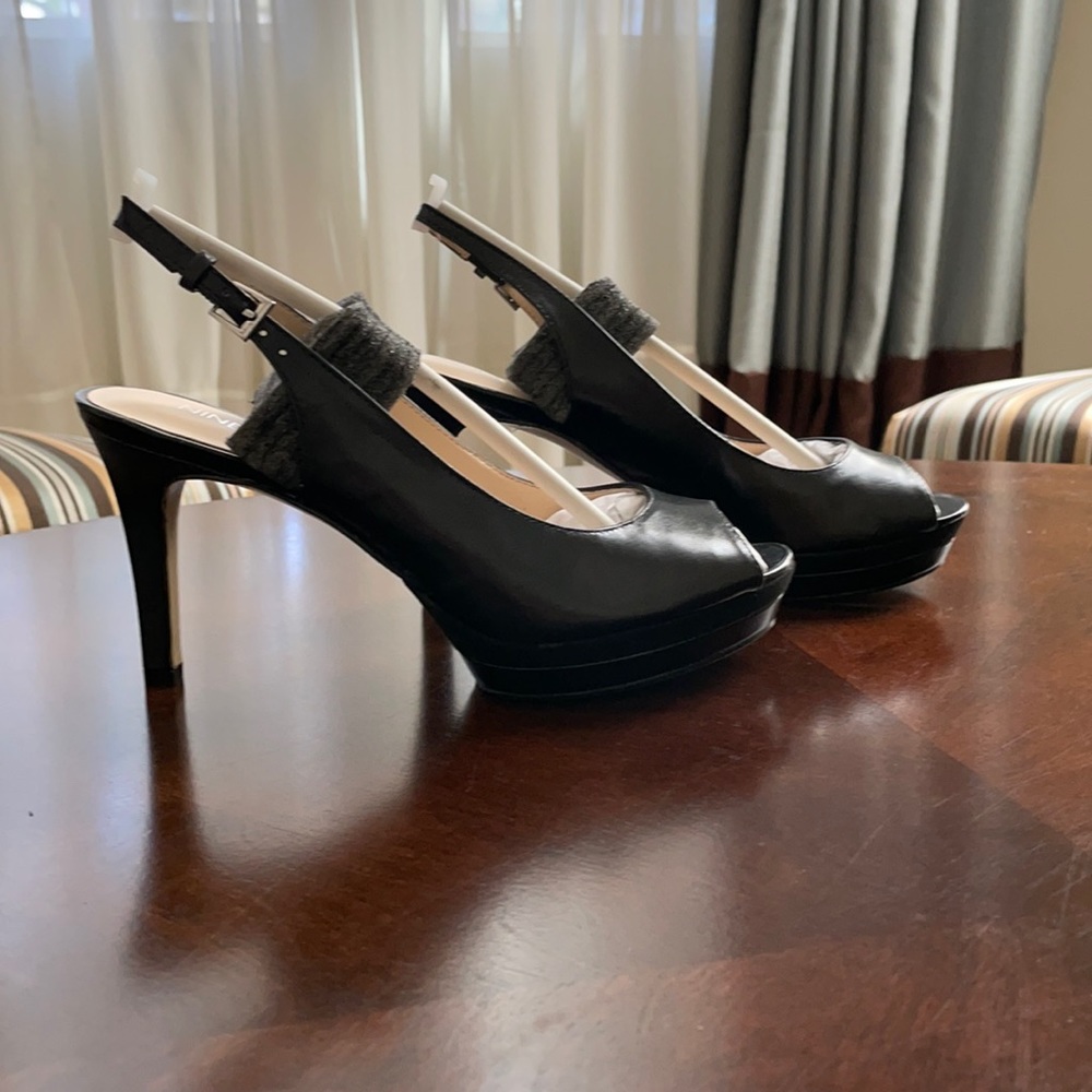 Black leather platform heels